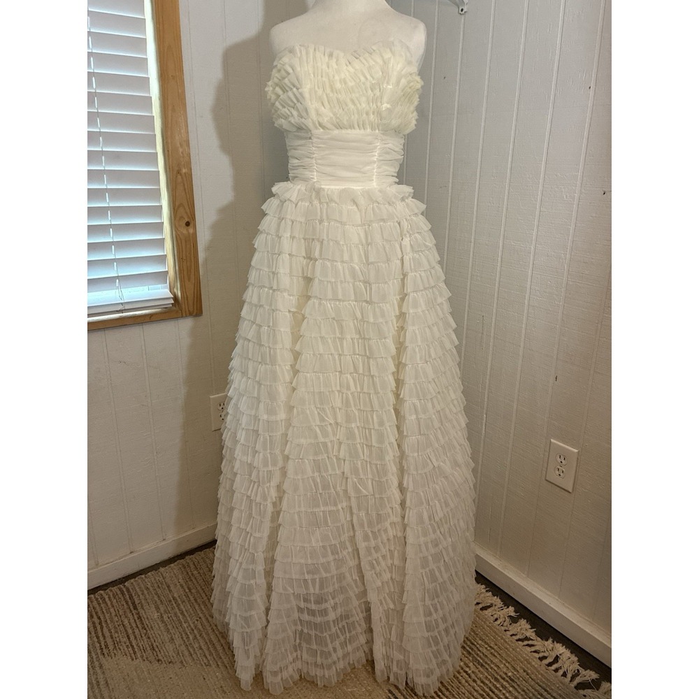 Vtg 40s -50s Couture White bridal Cupcake Formal maxi Dress 24" Wst Union tag